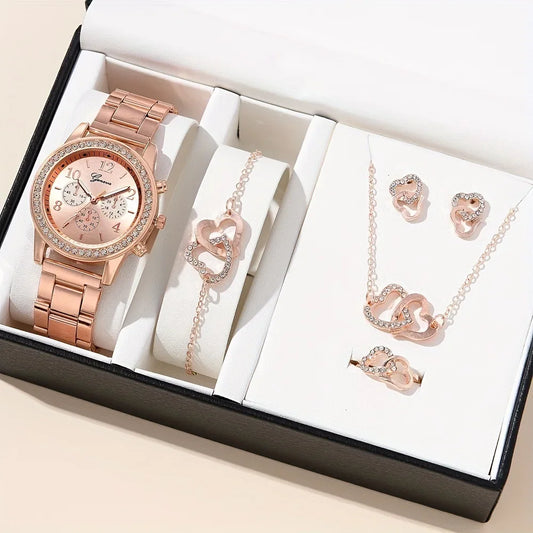 6PCS,Rose Gold Watch Women