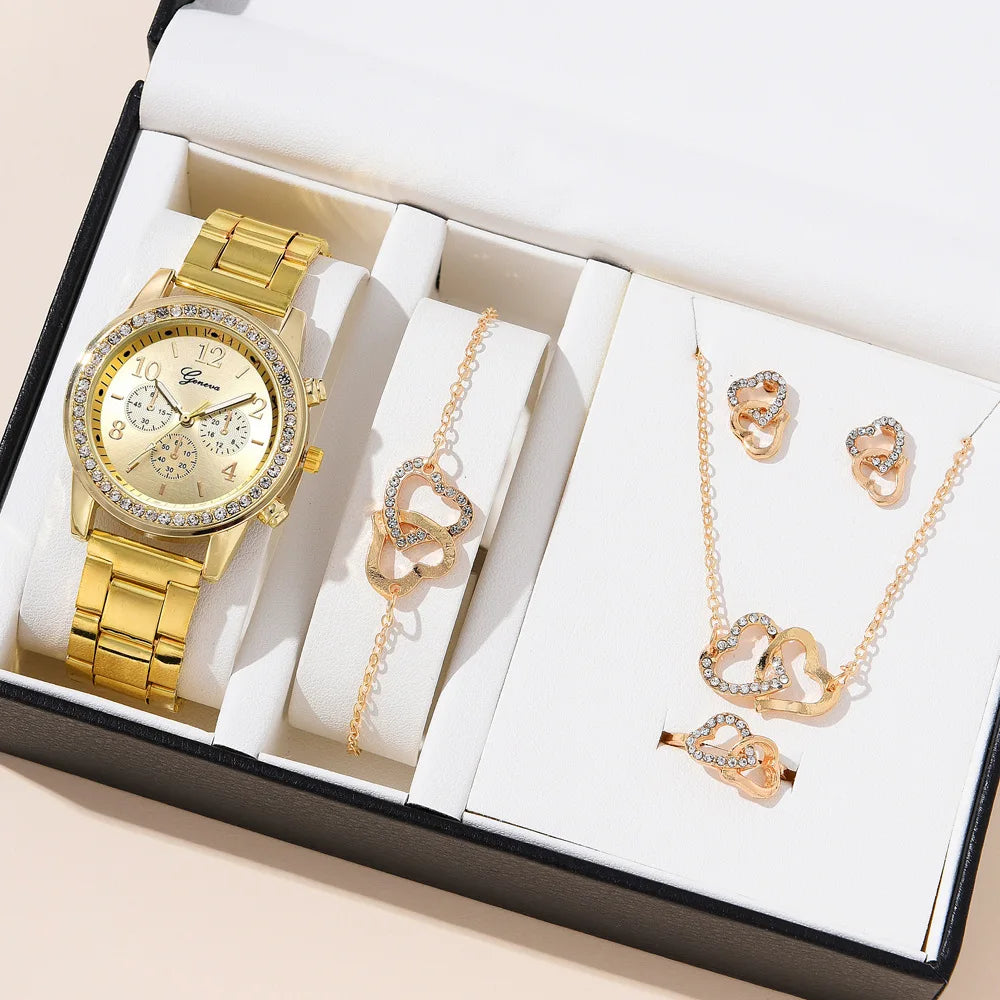 6PCS,Rose Gold Watch Women