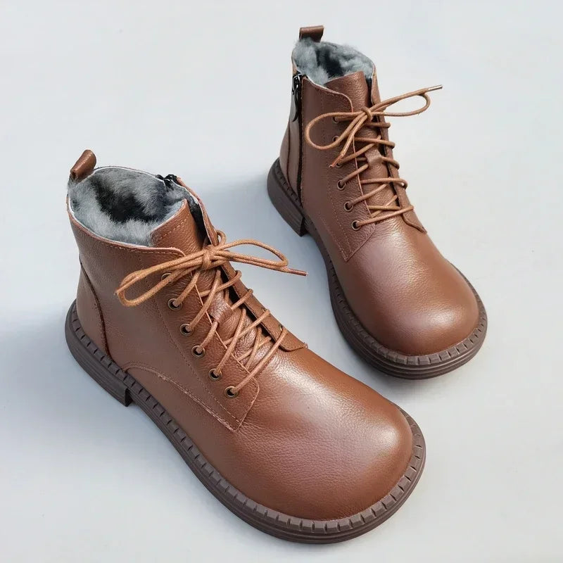 Careaymade-100% Genuine leather wide version Casual women big size short boots,Men's Pure handmade single boots warm Wool boots