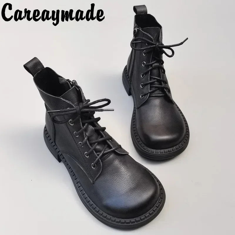 Careaymade-100% Genuine leather wide version Casual women big size short boots,Men's Pure handmade single boots warm Wool boots