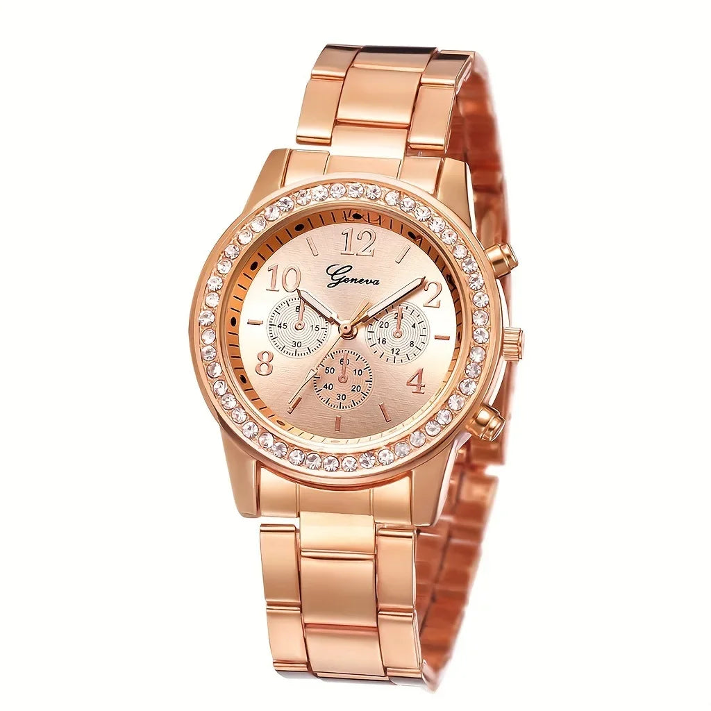 6PCS,Rose Gold Watch Women