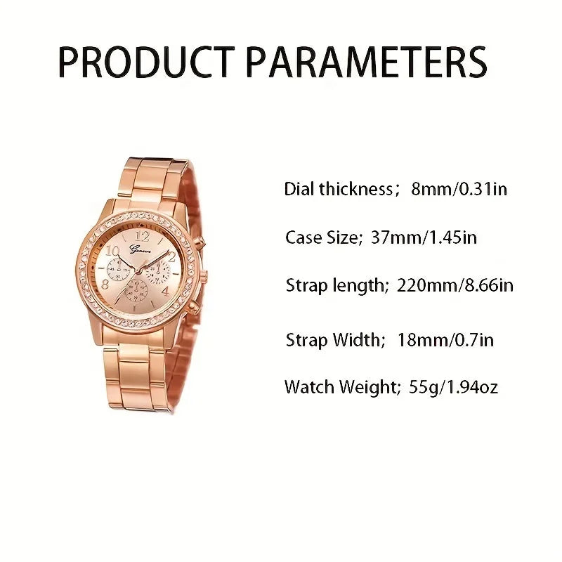 6PCS,Rose Gold Watch Women