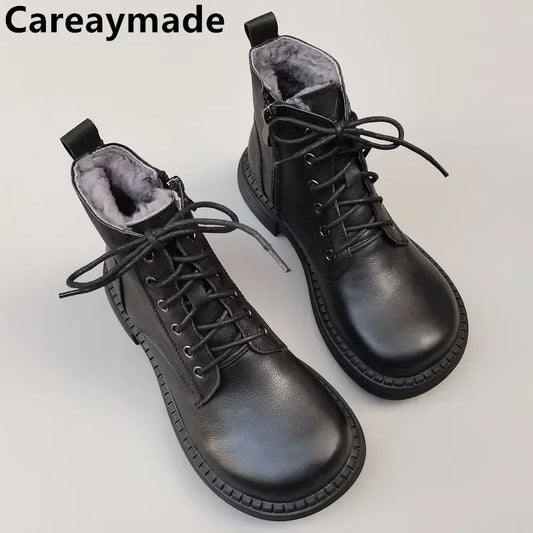 Careaymade-100% Genuine leather wide version Casual women big size short boots,Men's Pure handmade single boots warm Wool boots